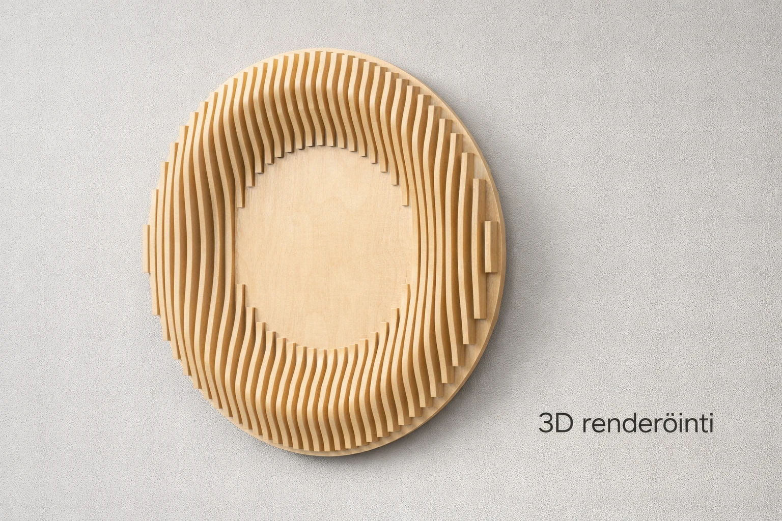 Koivuvanerisen seinäteoksen/kehyksen 3D renderi